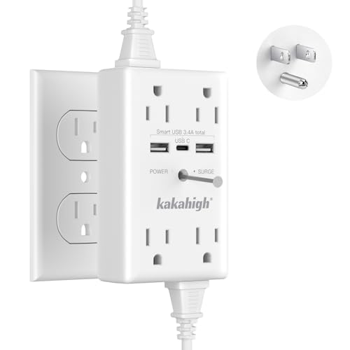 Wall Outlet Extender with Screw, 8 Way Outlets with 1680J Surge Protected, Multi Plug Wall Outlet with USB Ports, LED Indicator, 1875W Wall Mounted Surge Protectors for Dorm Room Office Kitchen