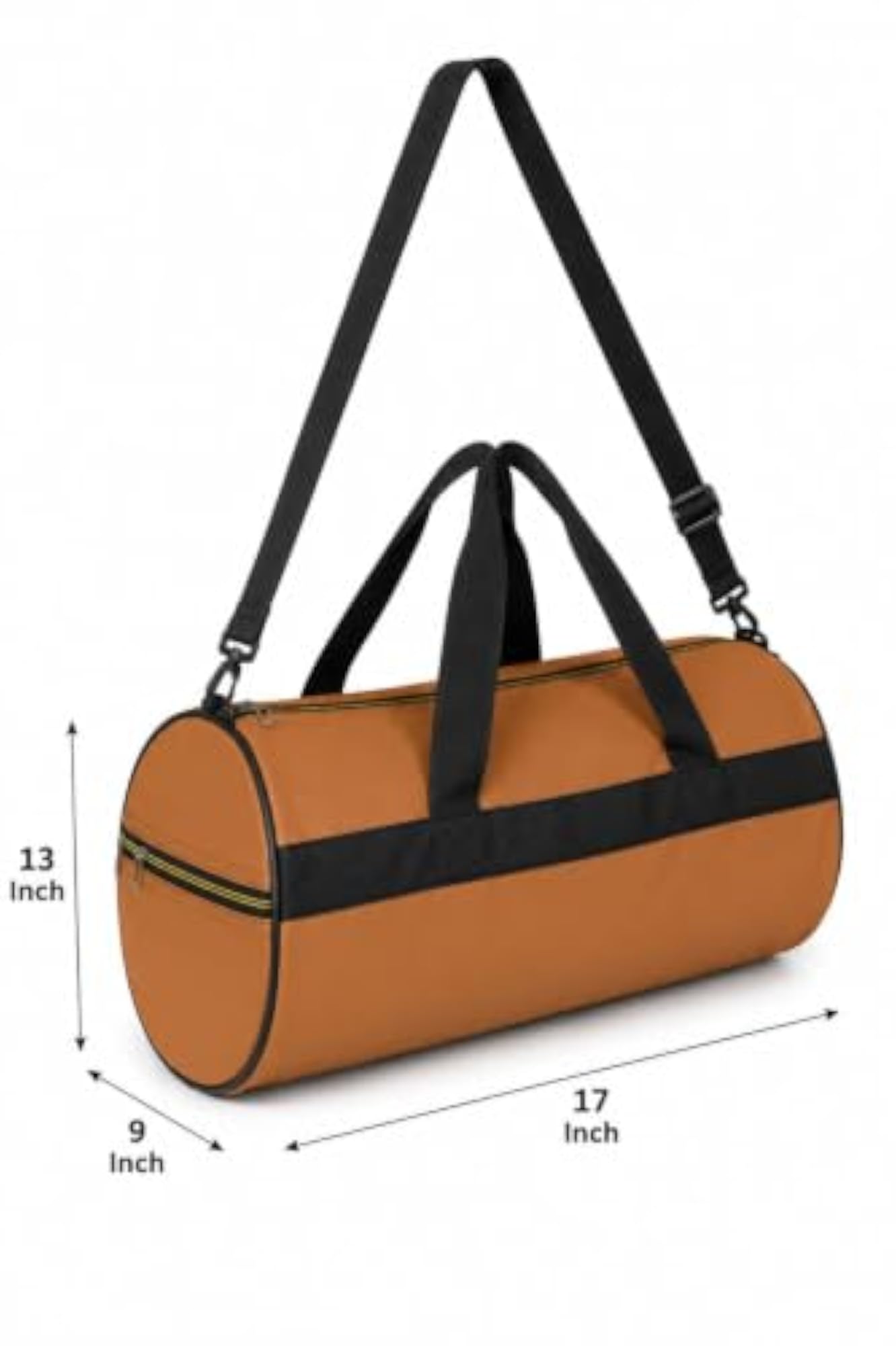 PU Leather Brown Cylinder Duffel Bag, Adjustable Strap