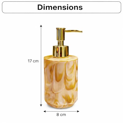 Image of Luxe Home International Marble Pattern Plastic Soap Dispenser for Bathroom and Kitchen Sink Leak Proof Liquid Hand Wash Round Bottle Lightweight Smooth Finish (17x8 cm Yellow) Pack of 1