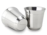 Easyworkz Juego de 2 tazas de café espresso de acero inoxidable con aislamiento de doble pared de metal, 75 ml resistente al calor