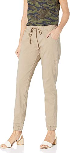Red Fox Women's Casual Twill Jogger Pants - Slim Stretch Elastic Waist Pull-On Comfy Pants (Beige, Large) #TOP3