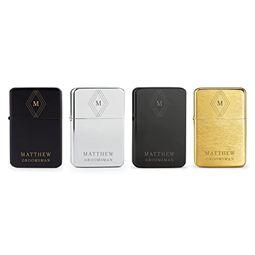Weddingstar Custom Metal Windproof Personalized Lighter Gunmetal Black - Diamond Emblem Monogram Engraving