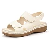 PIZZ ANNU Clara Women's Orthopedic Sandals Wedge Walking with Arch Support, Comfortable Chunky Lightweight Hook & Loop Summer Shoes for Everyday Wear Ivory Size 6