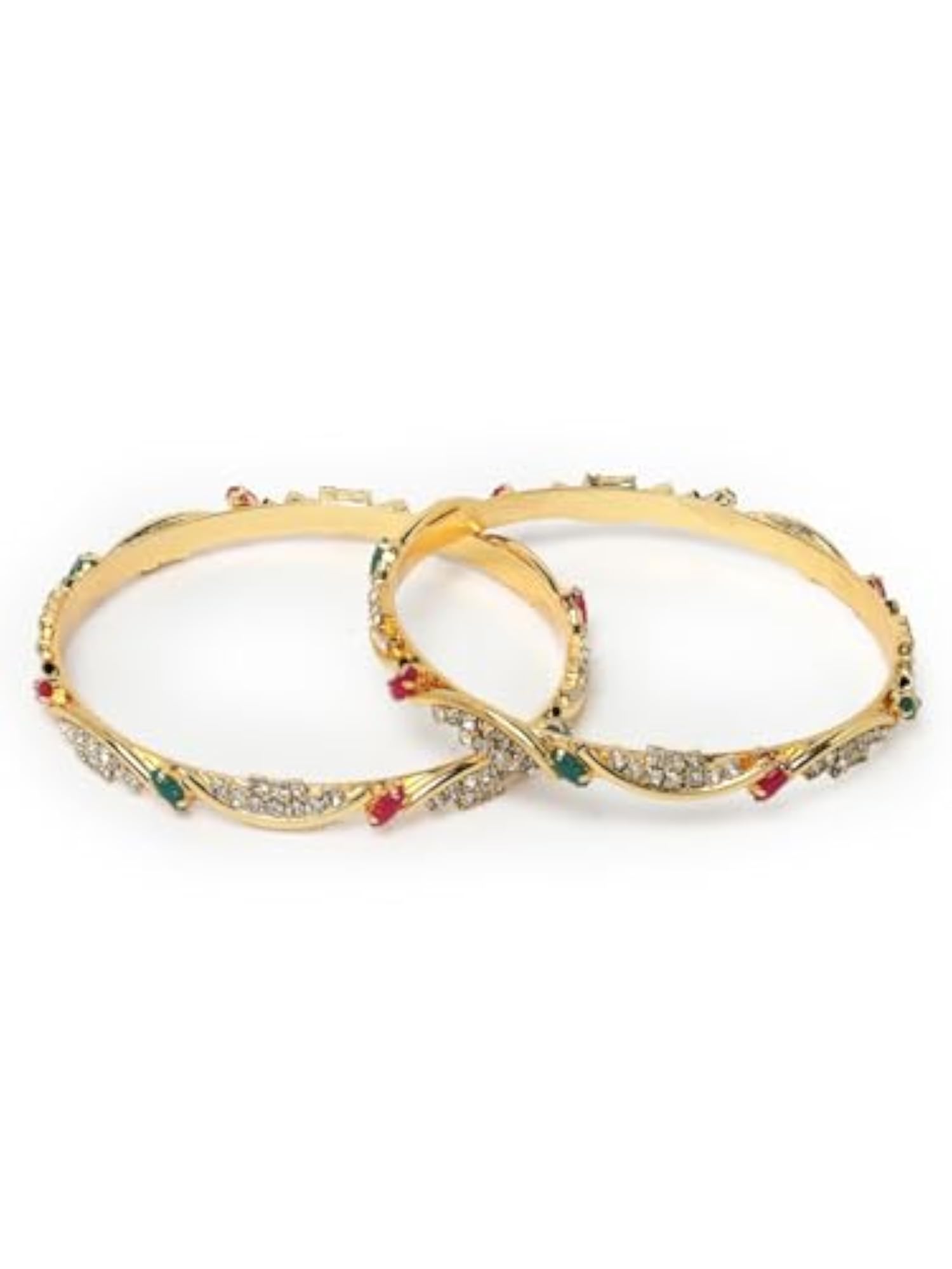 Plated Red & Green AD Stones Studded Bracelet Bangle Set