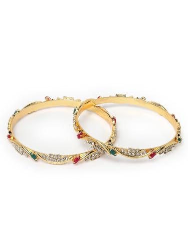 Plated Red & Green AD Stones Studded Bracelet Bangle Set