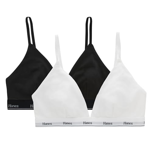 Hanes Women's Triangle Bralette Pack, 2-Pack, Originals Breathable Stretch Cotton Bras for Women, Wireless Bra