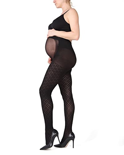 Memoi Women's Argyle Pattern Opaque Microfiber Maternity Tights Black Large/X-Large #TOP3