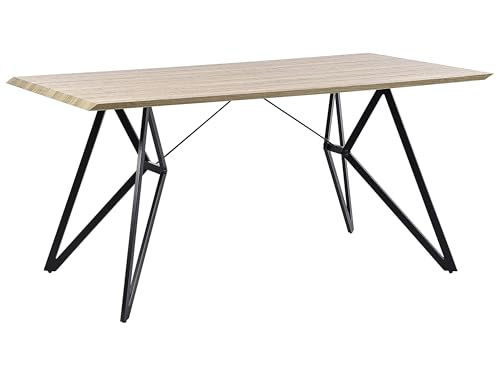 Tavolo Da Pranzo Finitura Legno Chiaro 160 X 90 Cm Gambe In Metallo Nero Cucina Industriale