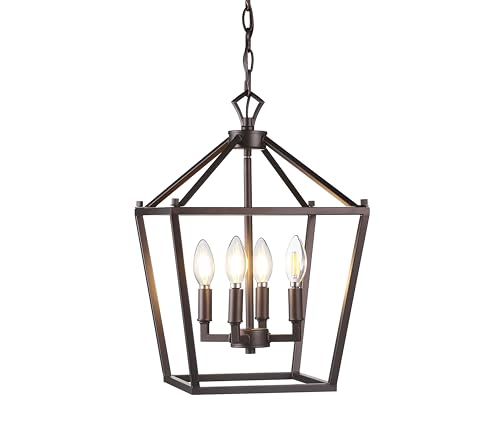 JONATHAN Y 12" Oil Rubbed Bronze Lantern Pendant Light, 4-Light Pagoda Style Metal Cage Farmhouse Hanging Ceiling Fixture for Kitchen Island, LED Bulb Included (JYL7436A) by JONATHAN Y - Used condition - US$42.06