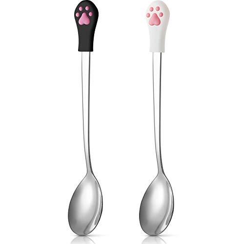 2 Pieces Dog Cat Spoon Pet Can Spoon Stainless Steel Pet Food Spoon Cat Claw Spoon For Dog And Cat Food Can, White And Black #TOP15