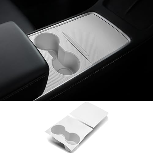 Fannasi Center Console Silicone Wrap Kit with Cup Holder for Tesla Model 3 2021-2023 / Model Y 2021-2024 (White)