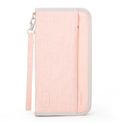 Looxmeer Portadocumentos para Viaje, Cartera de Pasaporte Familiar con RFID, Funda Pasaporte Grande para Hombre y Mujer, Organizador de Documentos Billetes Avión Tarjetas, Rosa