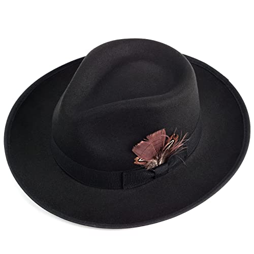 Fadachy Fedora Hats For Men & Women Wide Brim Felt Hat Dress Panama Trilby Hats Black Fedora #TOP7