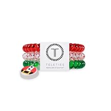 TELETIES - Small Spiral Hair Coils - For Thin-Medium Hair - Ponytail Holder for Women - Phone Cord Hair Ties - Strong Grip, No Rip, Water Resistant, No Crease - Holiday - 3 pack - Secret Santa