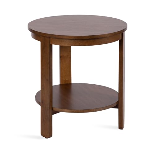 Kate and Laurel Foxford Tiered Round Side Table; 22 x 22 x 24; Walnut Brown; Transitional Two-Tier Circle Nightstand Table with Storage and Resilient Wood Construction for Bedroom Decor by Kate and Laurel - Used condition - US$84.27
