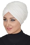 Aisha's Design Pre-Tied Instant Turban Head Wraps for Women, 95% Cotton Chemo Scarf, Stylish Hijab Bonnet Ready to Wear, Ivory