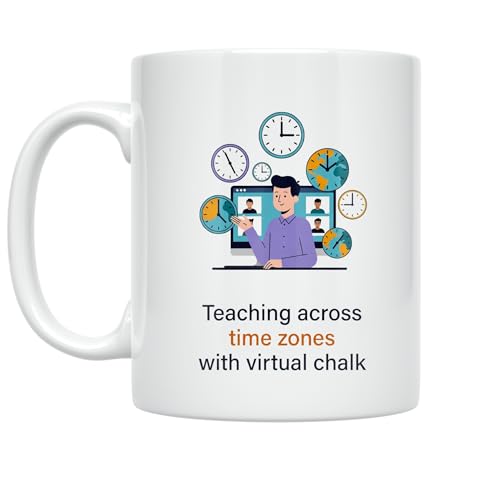 Online Tutor Coffee Mug - Teaching Across Time Zones with Virtual Chalk - 11 oz White Ceramic - Professional Design