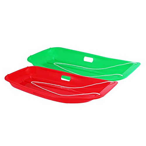 Z ZTDM Plastic Toboggan Snow Sleds for Kids and Adults, Portable Downhill Sledges, Heavy Duty Outdoor Winter Plastic Snow Boards Luge with 2 Handles & Pull Ropes