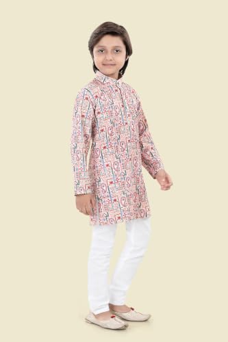 Image of Boys Cotton Full Sleeve Printed Kurta Pyjama Set, Chikankari Kurta Kids Ethnic wear Festive & Traditional Outfit | Boys Kurta Pajama Set
