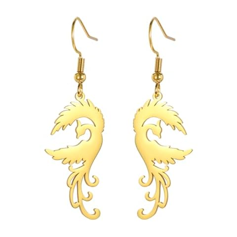 KKJOY Phoenix Dangle Earrings Stainless Steel Mythological Animal Bird Pendant Earrings Phoenix Rebirth Amulet Protection Jewelry for Women Cover