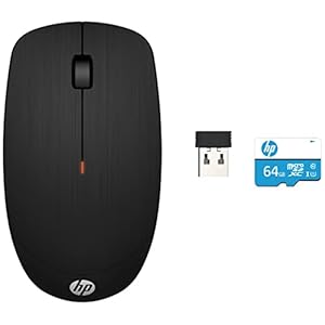 HP 64GB Class 10 MicroSD Memory Card & X200 Wireless Mouse with 2.4 GHz Wireless connectivity, Adjustable DPI up to 1600, ambidextrous Design, and 18-Month Long Battery Life. 3-Years Warranty