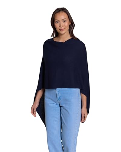 CLAUDIA NICHOLE by Alashan 100% Cashmere Luxe Dress Topper Poncho - Lightweight, Soft, Cozy & Versatile - One Size Fit with 60 Plus Colors- Great Gift Item - Indigo
