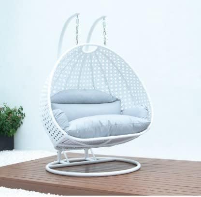 Image of OMANSH Double Seater Swing Chair with Stand & Cushion & Hook Outdoor || Indoor || Balcony || Garden || Living Room (White-Pink)