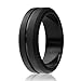 ROQ Silicone Wedding Ring for Men, Single Elegant, Affordable Silicone Rubber Wedding Bands, Brushed Top Beveled Edges -Black - Size 11