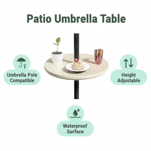 Diyfire Umbrella Table, Umbrella Side Table, Patio Umbrella Table Tray with Hole, Beach Umbrella Base Table, Outdoor Table with Umbrella Hole for Garden, Balcony, Deck, Poolside, Beige by Diyfire - Image 3