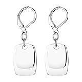 Cupimatch Personalized Geometric Dangle Earrings: Custom Engraved Stainless Steel Rectangle Earrings with Leverback Closure, Unique Gift for Her Him, Modern ID Tag Design