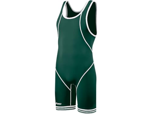 ASICS Men's Snap Down Wrestling Singlet, Forest/White, X-Small