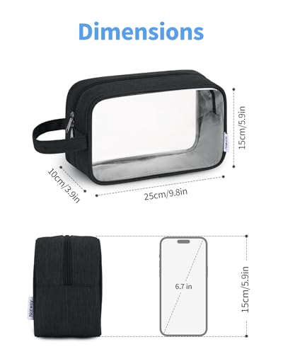 Image of Narwey Clear Travel Toiletry Bags for Traveling Toiletries Men Women, Clear Makeup Bag Cosmetic Bag with Zipper, Make Up Pouch Organizer Bag with Handle, Skincare Beach Snack Medicine Bag, Black