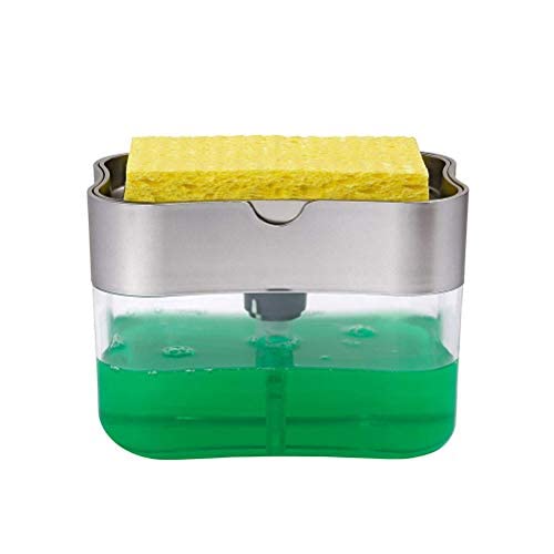 Distributeur de Savon Liquide, Distributeur de Savon pour Pompe d'évier avec Porte-éponge, Distributeur de détergent Porte-ustensiles de Cuisine pour Cuisine Cover