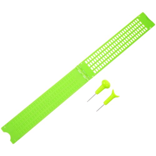 SECFOU Braille Writing Board with Stylus Set, 4-line 28-Cell Plastic Braille Fingerboard Kit for Visually Impaired Learning, Reusable Blind Writing Aid with 2 Pens, Green