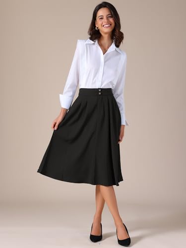 Allegra K Women Midi Skirts High Waisted Flowy A-Line Pockets Casual Office Work Skirt 20252
