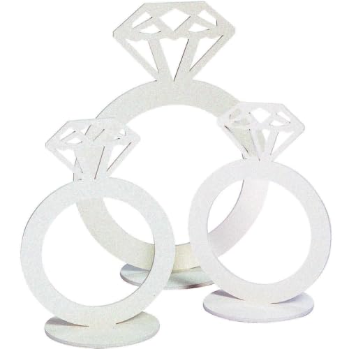 Fun Express Diamond Ring Centerpieces - 3 Piece Set - Wedding and Bachelorette Party Decor - White