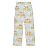 Yuiboo Elastic Waist Sleepwear Trouser Rabbit Mushroom Pajama Pants Long Indoor Outdoor With 2 Pockets 9-10Y
