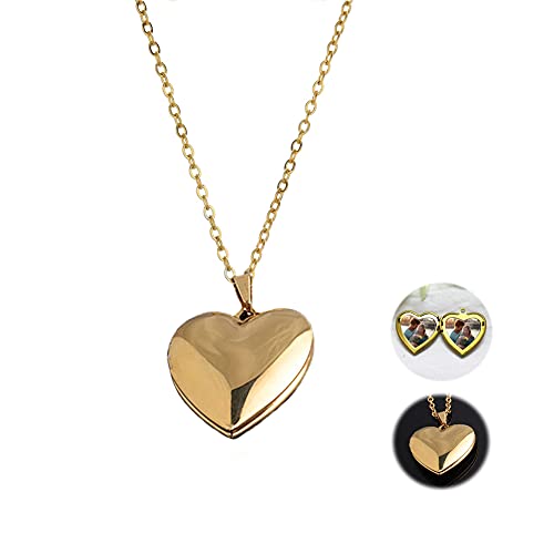 Collier médaillon coeur porte-photo doré avec chaîne pour femme et fille