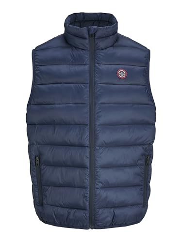 JACK & JONES Mens Puffer Gilet Sleeveless High Neck Outdoor Jackets for Men, Navy-Red Colour, UK Sizes- XL