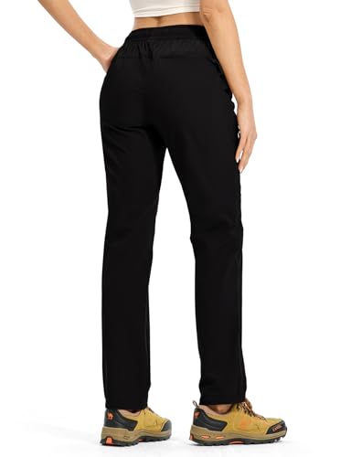 Rdruko Women's Hiking Pants Lightweight Quick Dry Water Resistant Cargo Outdoor Travel Pants Elastic Waist, Black, XL — view 2