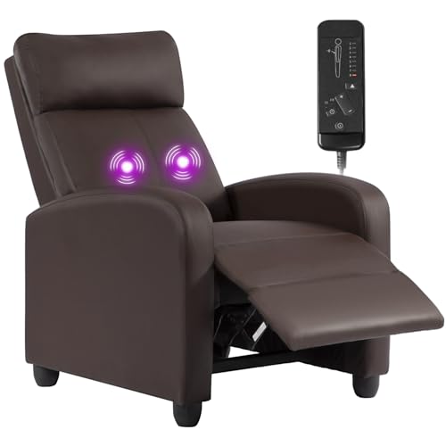 BestMassage | Recliner Chair | with 2 Point Massage Function | Pu Brown | with Lumbar Support, Adjustable Push Back, Footrest & Padded Seat | Easy Assembly | for Living Room, Home Theatre