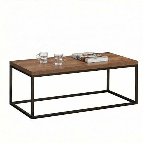 CENSI 40' Walnut Coffee Table for Living Room, Mid-Century Modern Rectangle Cocktail Table with Black Metal Legs, Industrial Dark Wood Center Table, Extra Thick Top, Sturdy & Easy Assembly