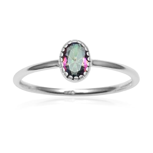 Silver Palace Petite bague empilable en argent sterling 925 avec topaze mystique naturelle pour femmes et filles, Métal Pierre précieuse Métal, Topaze mystique