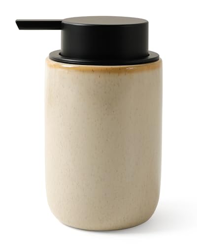 Image of BosilunLife Lotion Pump Dispenser - Hand Soap Dispenser Bathroom Ceramic Dish Liquid Soap Dispenser for Bathroom, Kitchen, Countertop Soap Dispensers (Greige with Speckle, Liquid Pump)