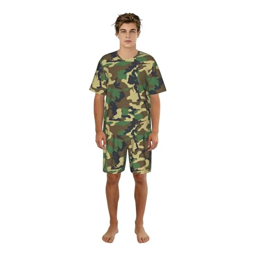 Pijama de camuflaje militar hombre ropa de dormir ligera dos piezas verde