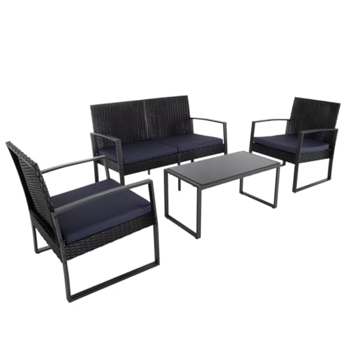 Recopilación de Muebles de Jardin Walmart los mejores 5. 43 Kingshouse | Juego De Sala Exterior para Jardín Summer – 4 Piezas – Ratán Sintético y Acabado en Mimbre – Cojínes y Mesa de Centro – Muebles de Patio al Aire Libre –...