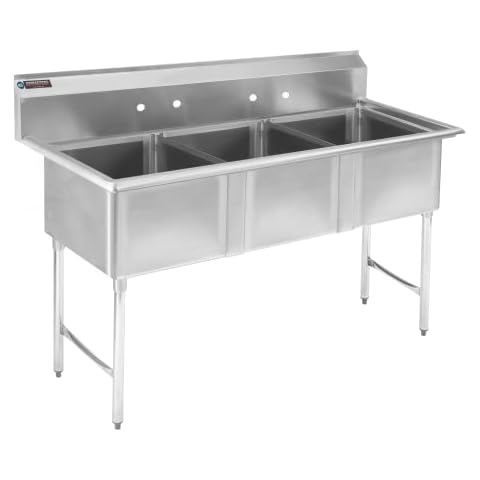DuraSteel Stainless Steel Utility Sink - Triple 24" x 24" x 12" Bowl - 3 Compartment Commercial Kitchen Sink w/Stable Leg Support - For Restaurant, Laundry, Garage & Backyard - NSF Certified Cover