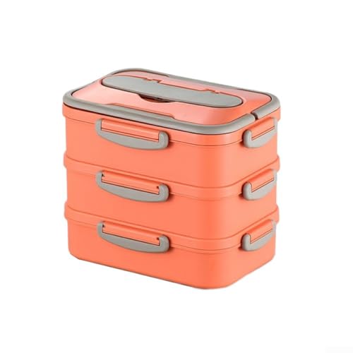 Yuanpgky Boîte à déjeuner isotherme avec récipient intérieur en acier inoxydable 304 pour adulte, passe au micro-ondes, au lave-vaisselle, couches empilables, nourriture réutilisable (triple + orange)