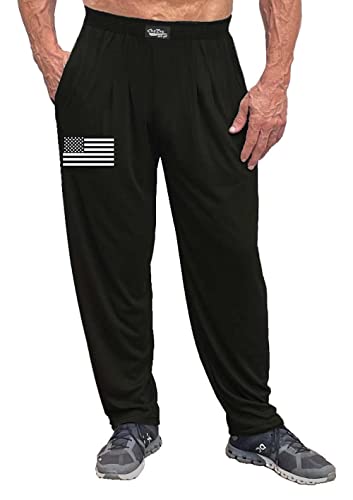 Crazee Wear Black with Flag Design Loose Fit Baggy Workout Gym Sweat Pants with Two Front Pockets for Men and Women