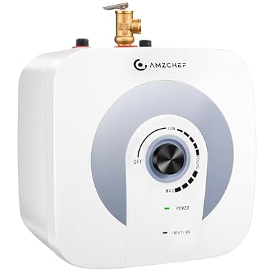AMZCHEF Electric Mini-Tank Water Heater 2.64 Gallon/10L,Knob Temperature Adjustment Hot Water Storage,Under Sink,120V/1500W Fast Heating,White,Wall or Floor Mounted,Easy